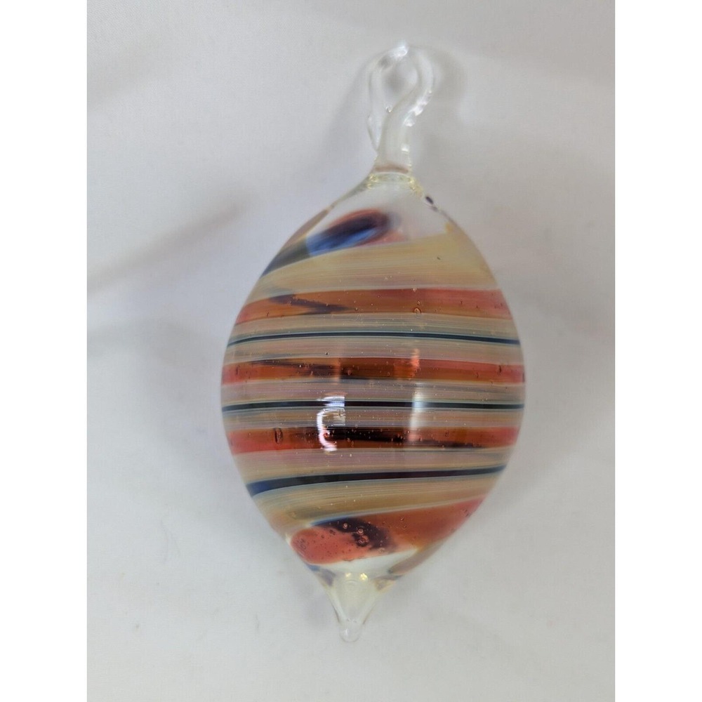 Hand Blown Glass Ornament Stripes 4 Inch - Picture 4 of 5